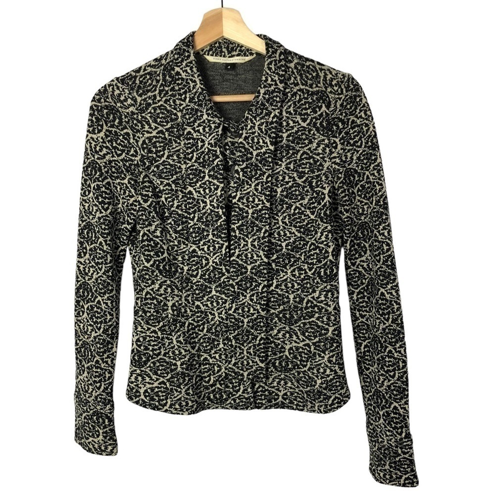 Diane Von Furstenberg Black & Beige Printed Knit Blazer Jacket 4